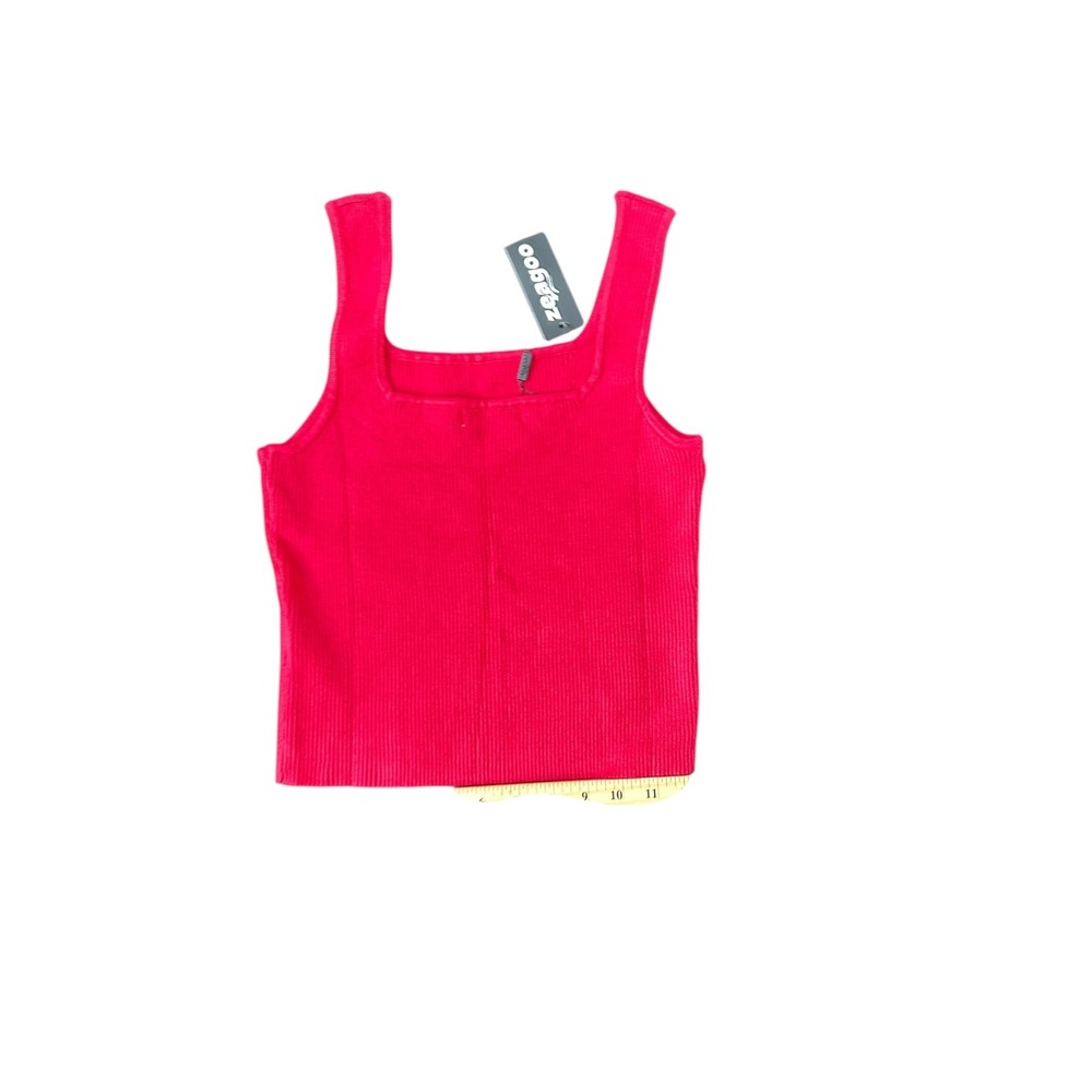 Zeagoo Womens Red Ribbed Knit Tank Top‎ Square Neck Sleeveless Camisole Medium
